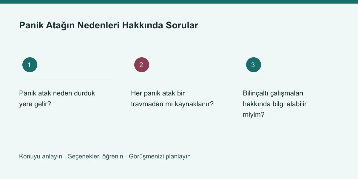 Panik Atağın Nedenleri Hakkında Sorular konusunun ana başlıklarını gösteren özgün bilgi şeması